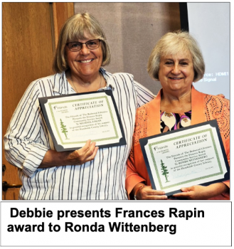 Debbie presents Frances Rapin
award to Ronda Wittenberg